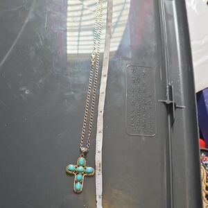 Turquoise Cross Pendant 925 Sterling Necklace